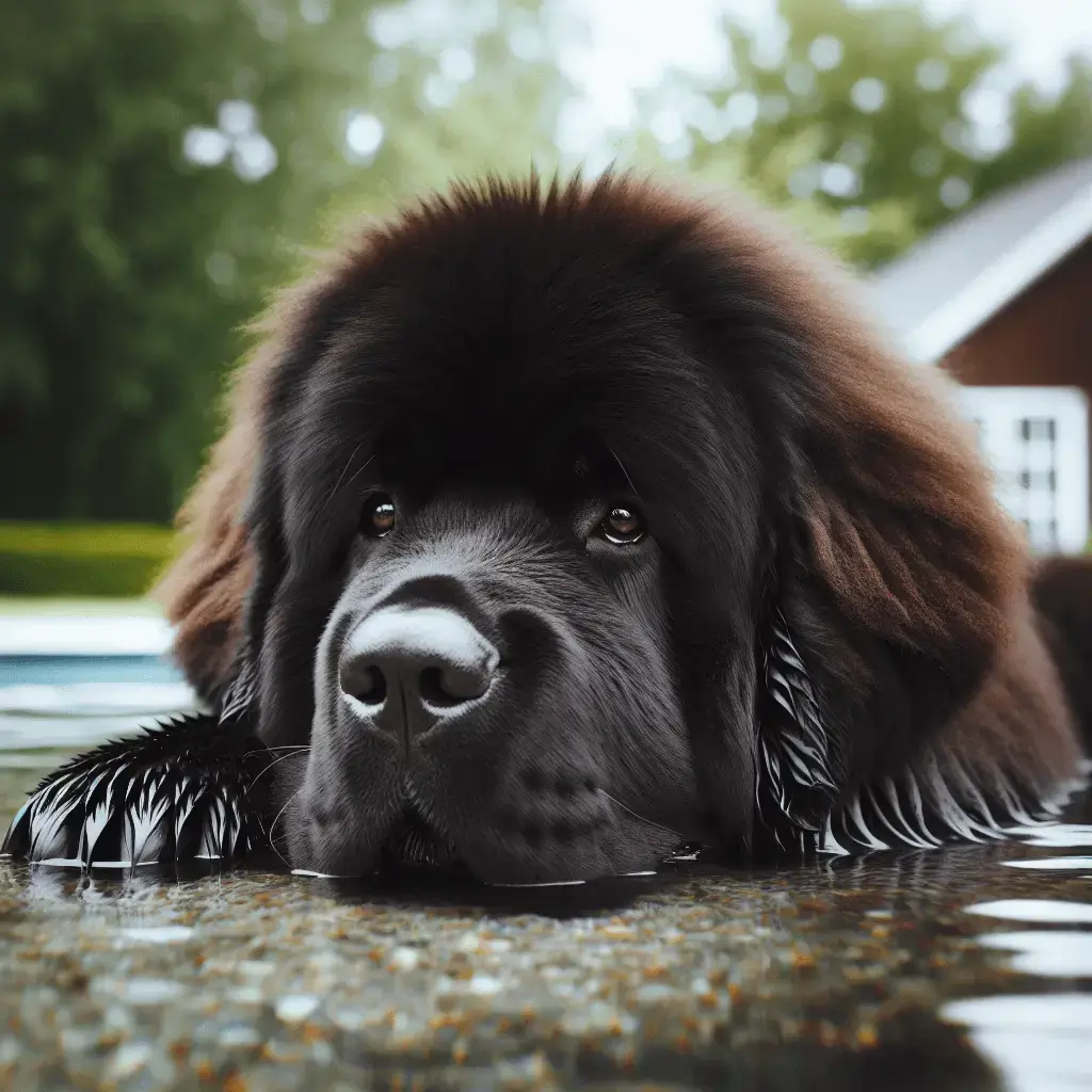 Cão Terra Nova: O Guia Completo para Cuidar do Seu Gigante Amigo 1 Cão Terra Nova com a cabeça sobre o chão olhando para frente