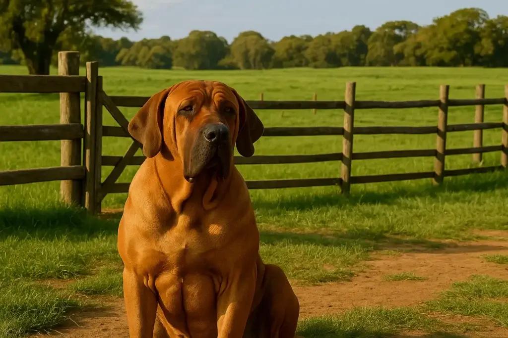 Cachorro Fila: Guia Completo sobre a Raça que Encanta o Brasil 1 Cachorro Fila em frente a uma fazenda
