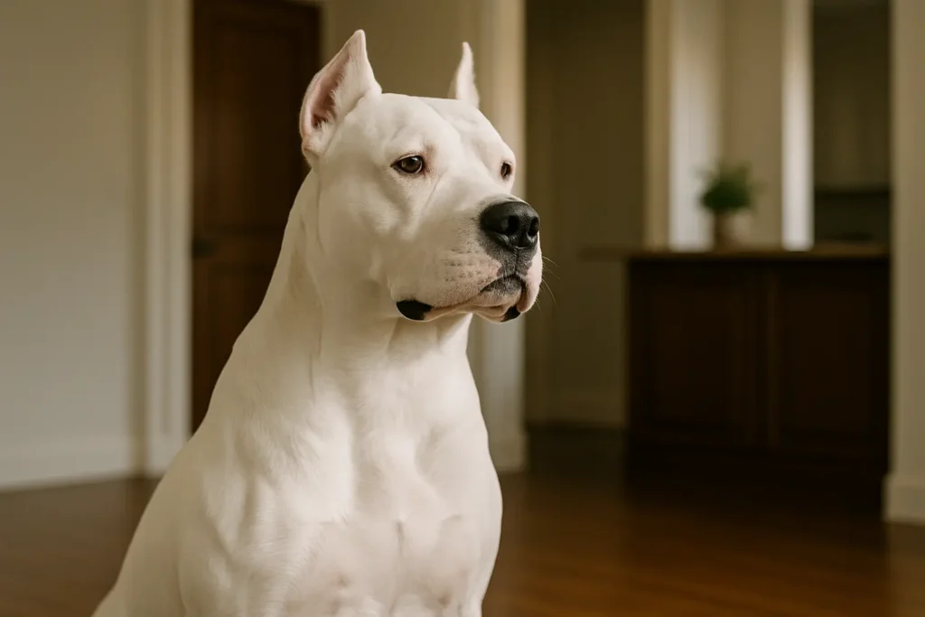 Dogo Argentino: 7 Curiosidades que Você Precisa Saber! 1 Dogo Argentino: 7 Curiosidades que Você Precisa Saber Um Dogo Argentino em uma pose de guarda, com uma expressão de alerta e foco.